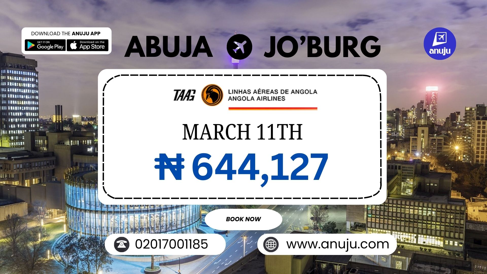 Lagos to Johannesburg on March 11th, 2026: Fly for ₦644,127 with Anuju