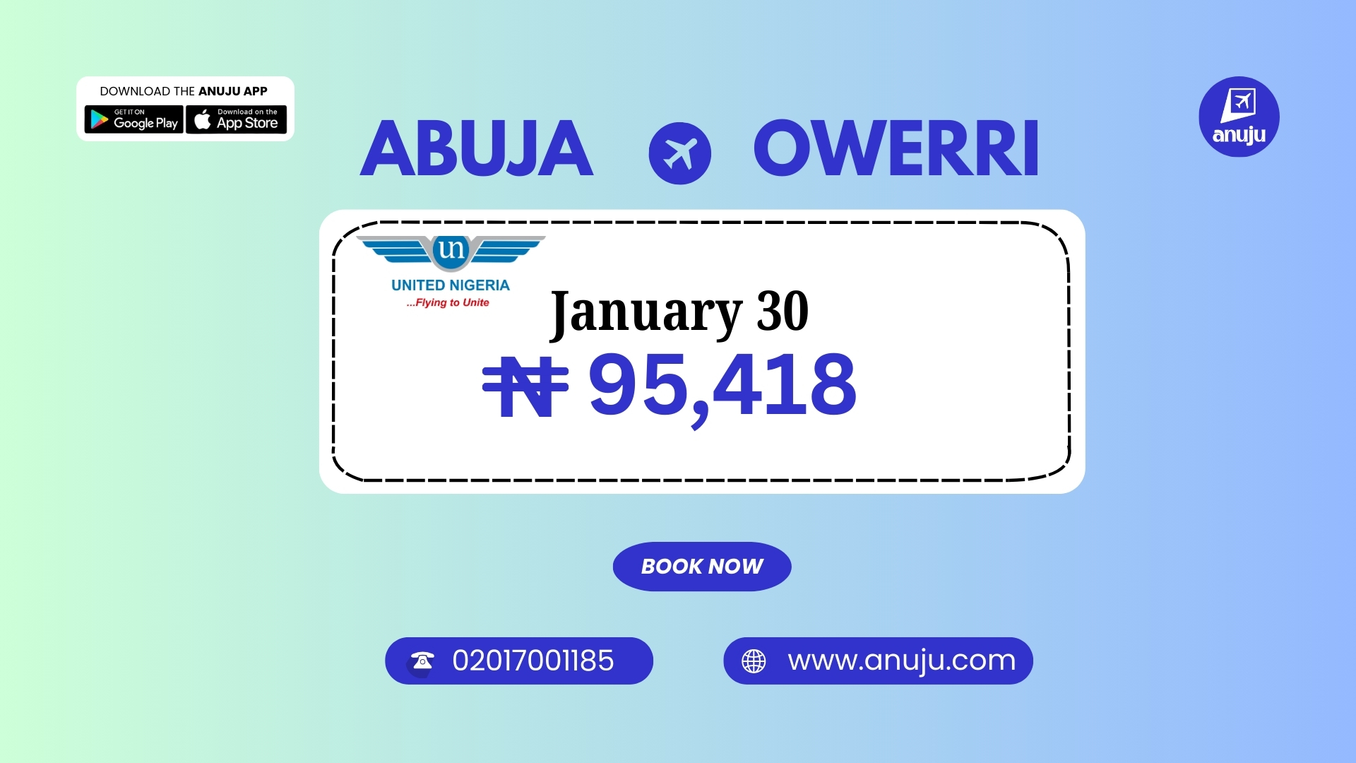 Abuja to Owerri Flights on January 30 for NGN 95,418 – Book Easily on Anuju